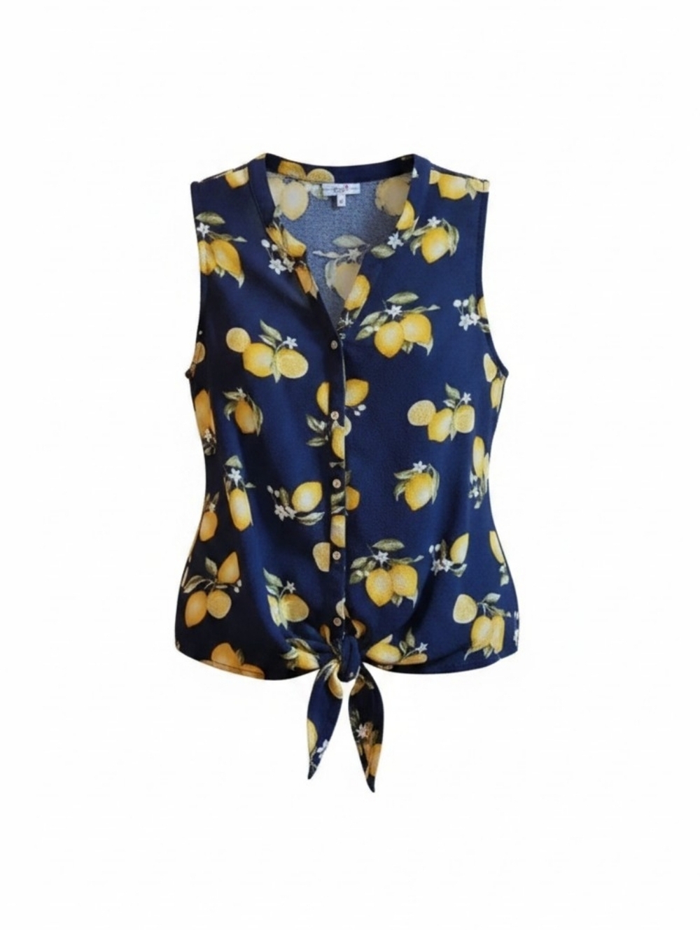 Poppi Lemon Print Buttom Down Sleeveless Top